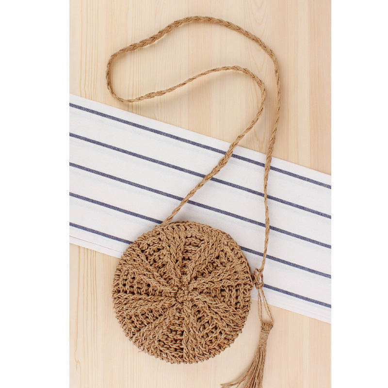 Simple round Tassel Women Crossbody Straw Bag Handmade Shoulder Woven Bag Summer Beach Bag Bella Mia